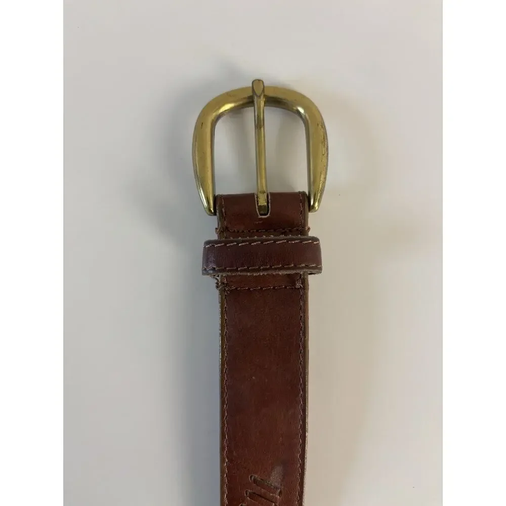 Vtg 90s Donna Katz Brown Genuine Leather Belt Whipstitch Western Boho M/L